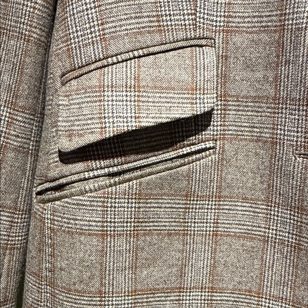 Sacoor Brothers Beige and Brown Plaid Blazer with Elbow Pads - Picture 3 of 11